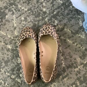 CROCS Tan and Black Leopard Print Flats